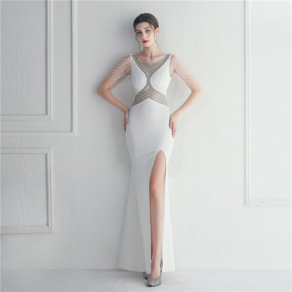 Vestido Blanco elegante largo con piedreria – LIMA CHIC