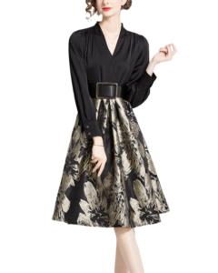 vestido-elegante-de-fiesta-de-manga-larga-con-falda-estampada