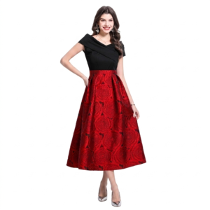 vestido-midi-de-fiesta-elegante-con-falda-de-rosas-jacquard-vestido-amalia
